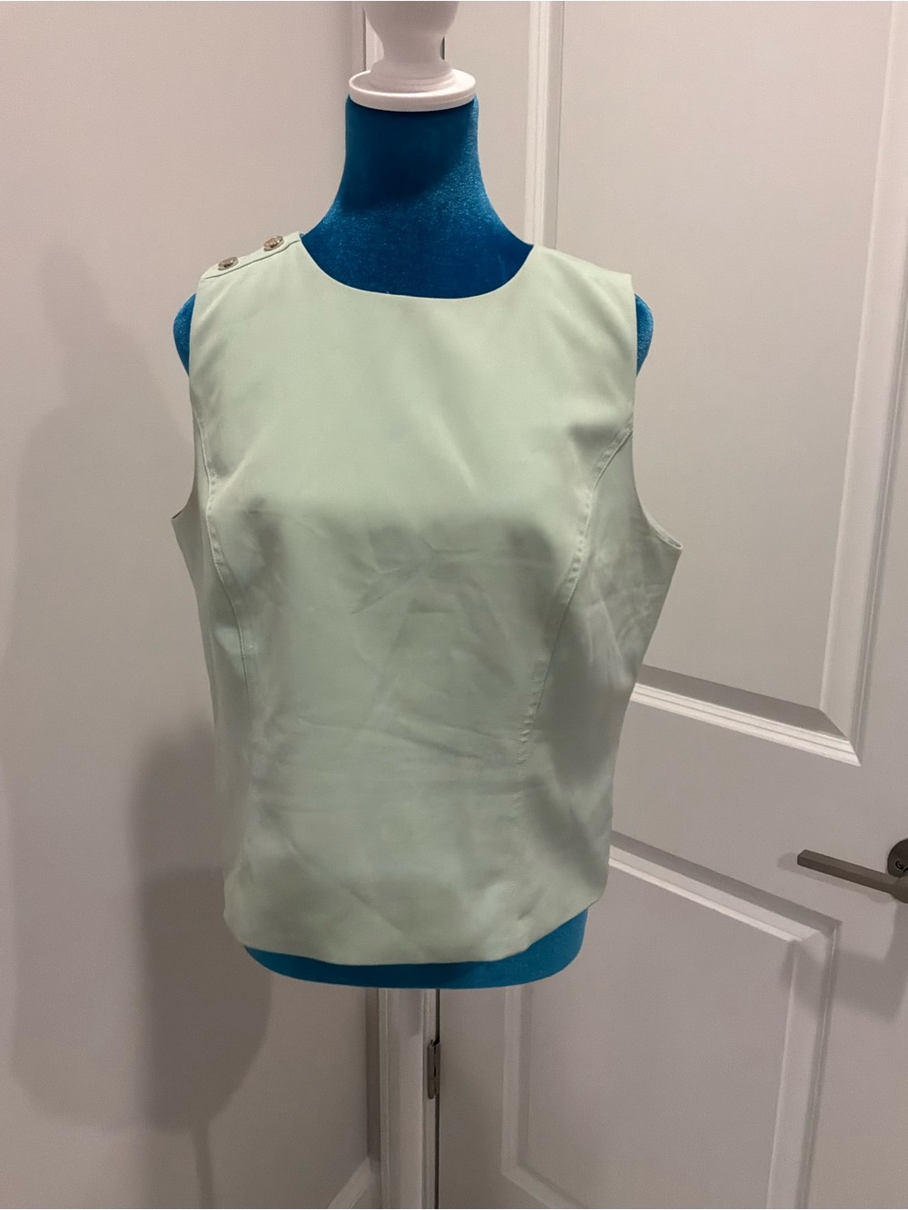 White House Black Market Mint Green Sleeveless Button-Shoulder Tank